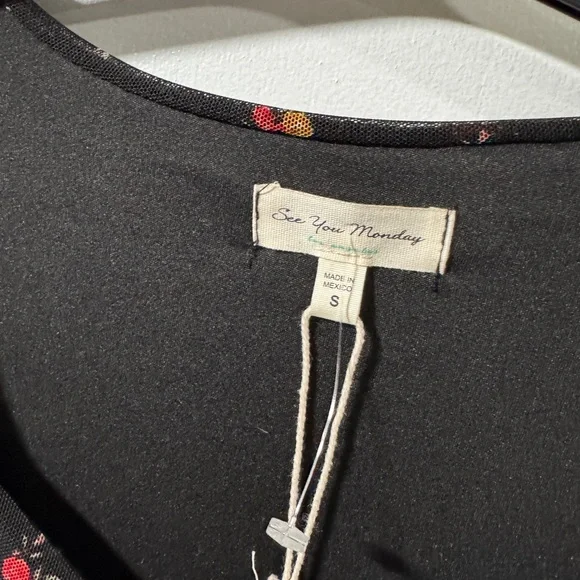 See You Monday Black and Floral Tiered Mini Dress - Picture 3 of 4